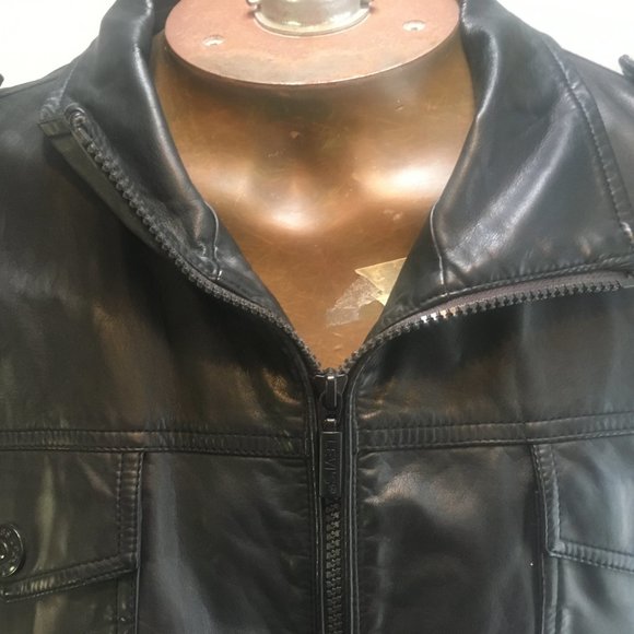 Levi's Mens Faux Leather Jacket Coat Black Bomber Trucker Biker Size XL 13862B - Picture 6 of 13